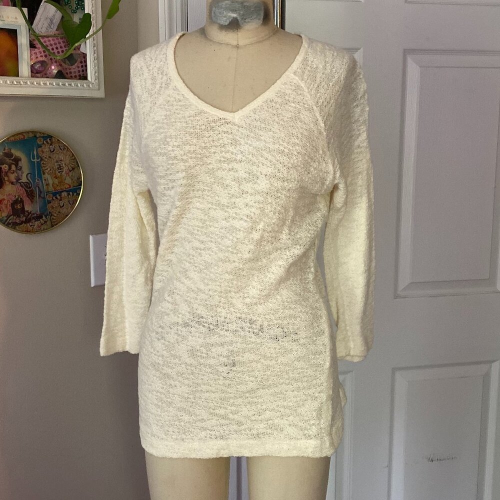 FOREVER 21 Ivory Pebble Cotton Knit Soft stretch Raglan Tunic Shirt *SMALL*